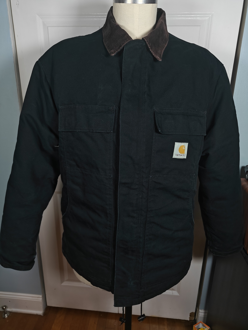 Carhartt Men’s Black C03 Jacket with Brown Corduroy Collar Vintage 2004